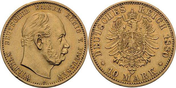 Preußen
Wilhelm I. 1861-1888 10 Mark 1880 A Jaeger 245 Sehr schön+