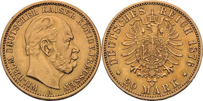 Preußen
Wilhelm I. 1861-1888 20 Mark 1876 A Jaeger 246 Kl. Randfehler, sehr sch...