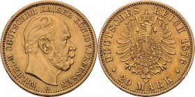 Preußen
Wilhelm I. 1861-1888 20 Mark 1876 A Jaeger 246 Kl. Randfehler, sehr schön-vorzüglich