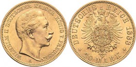 Preußen
Wilhelm II. 1888-1918 20 Mark 1888 A Jaeger 250 Fast vorzüglich/vorzüglich-Stempelglanz