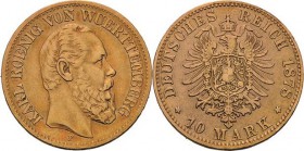 Württemberg
Karl 1864-1891 10 Mark 1878 F Jaeger 292 Sehr schön