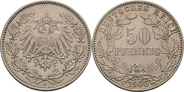 Kleinmünzen
 50 Pfennig 1900 J Jaeger 15 Sehr schön-vorzüglich