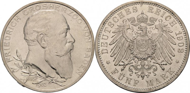 Baden
Friedrich I. 1856-1907 5 Mark 1902 (G) Regierungsjubiläum Jaeger 31 Kl. K...
