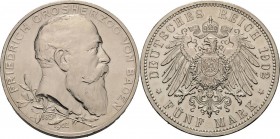 Baden
Friedrich I. 1856-1907 5 Mark 1902 (G) Regierungsjubiläum Jaeger 31 Berieben, fast vorzüglich/vorzüglich