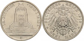 Sachsen
Friedrich August III. 1904-1918 3 Mark 1913 E Völkerschlachtdenkmal Jaeger 140 Fast Stempelglanz