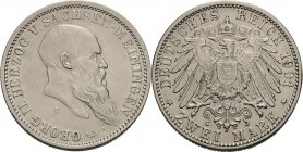 Sachsen-Meiningen
Georg II. 1866-1914 2 Mark 1901 D 75. Geburtstag Jaeger 149 Kl. Randfehler, sehr schön-vorzüglich