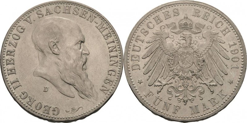 Sachsen-Meiningen
Georg II. 1866-1914 5 Mark 1901 D 75. Geburtstag Jaeger 150 F...