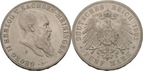 Sachsen-Meiningen
Georg II. 1866-1914 5 Mark 1901 D 75. Geburtstag Jaeger 150 Fast vorzüglich/vorzüglich-prägefrisch