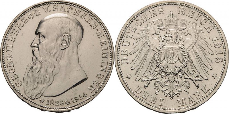 Sachsen-Meiningen
Georg II. 1866-1914 3 Mark 1915 (D) Auf seinen Tod Jaeger 155...