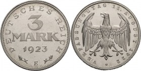 Kleinmünzen
 3 Mark 1923 E Jaeger 303 Winz. Kratzer, Polierte Platte