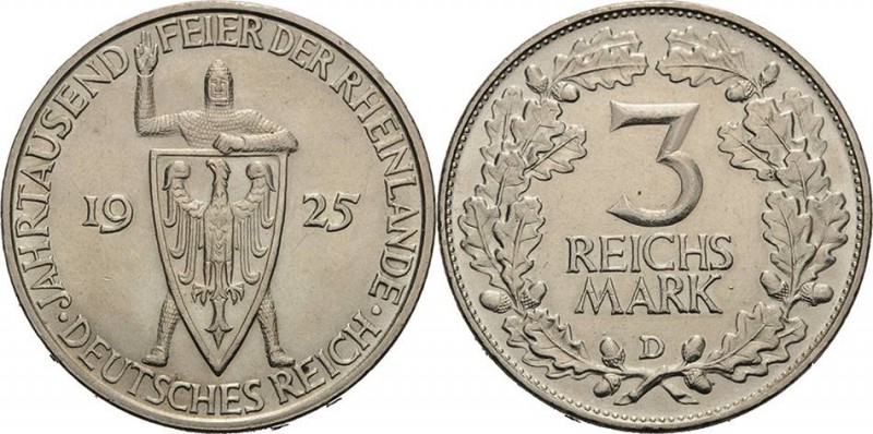 Gedenkausgaben
 3 Reichsmark 1925 A Rheinlande Jaeger 321 Vorzüglich