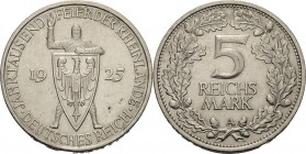 Gedenkausgaben
 5 Reichsmark 1925 A Rheinlande Jaeger 322 Sehr schön-vorzüglich