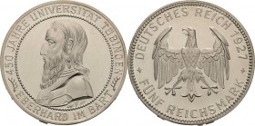 Gedenkausgaben
 5 Reichsmark 1927 F Tübingen Jaeger 329 Berieben, Polierte Platte-