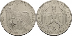 Gedenkausgaben
 3 Reichsmark 1929 A Waldeck Jaeger 337 Kl. Kratzer, sehr schön-vorzüglich