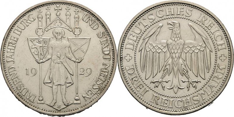 Gedenkausgaben
 3 Reichsmark 1929 E Meißen Jaeger 338 Kl. Kratzer, fast vorzügl...