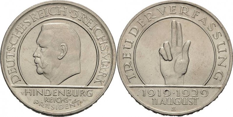Gedenkausgaben
 3 Reichsmark 1929 E Verfassung Jaeger 340 Vorzüglich-Stempelgla...