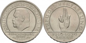 Gedenkausgaben
 3 Reichsmark 1929 E Verfassung Jaeger 340 Vorzüglich-Stempelglanz