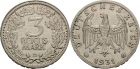 Gedenkausgaben
 3 Reichsmark 1931 A Kursmünze Jaeger 349 Sehr schön-vorzüglich