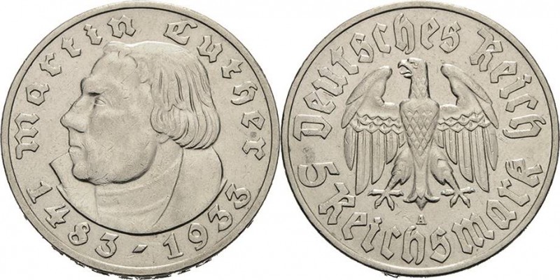 Gedenkausgaben
 5 Reichsmark 1933 A Luther Jaeger 353 Sehr schön