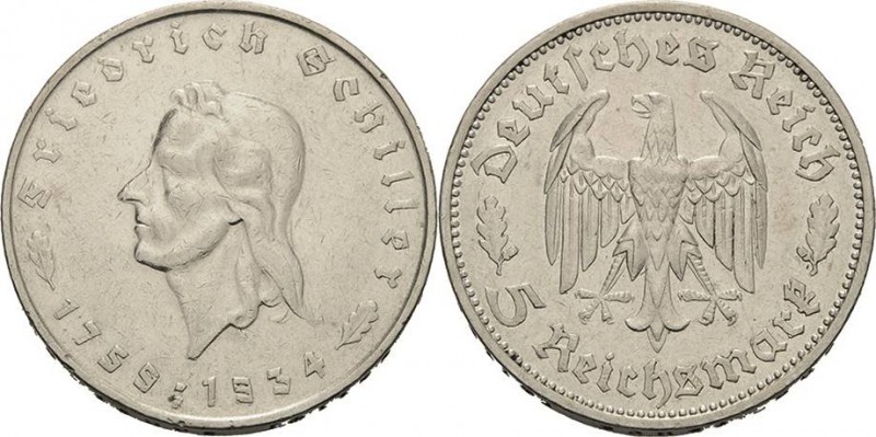 Gedenkausgaben
 5 Reichsmark 1934 F Schiller Jaeger 359 Sehr schön