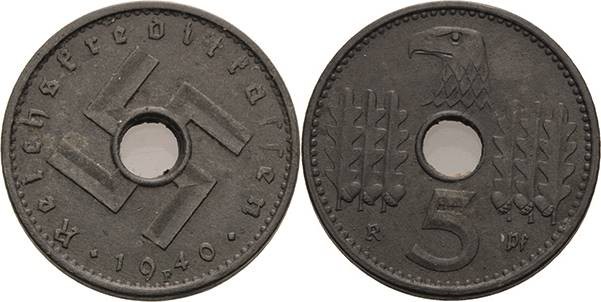 Münzen der Reichskreditkassen
 5 Reichspfennig 1940 F Jaeger 618 Sehr selten. K...