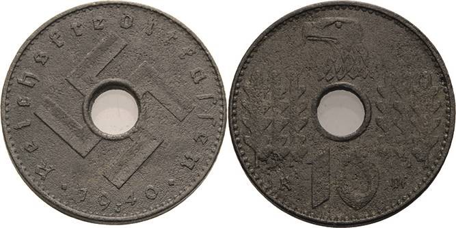 Münzen der Reichskreditkassen
 10 Reichspfennig 1940 J Jaeger 619 Sehr selten. ...