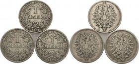 Kleinmünzen
Lot-3 Stück 1 Mark - 1873 C, 1879 A und 1881 H Schön-sehr schön