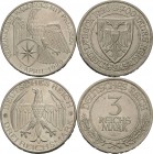 Weimarer Republik
Lot-2 Stück 3 Reichsmark 1926 Lübeck und 1929 Waldeck Jaeger 323, 337 Sehr schön-vorzüglich
