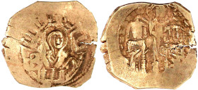 Byzantinische Goldmünzen

Kaiserreich

Andronicus II. und Michael IX., 1295-1320

Hyperpyron 1295/1320, Constantinopel. Christus krönt beide Kai...