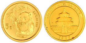 Ausländische Goldmünzen und -medaillen

China

Volksrepublik, seit 1949

5 Yuan 1995. Hüftbild eines Pandas mit Bambuszweig. 1/20 Unze Feingold....