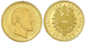 Thematische Goldmedaillen

Deutsches Reich

Kaiserreich 1871-1918

Nachprägung 20 Mark Reuß 1875, gefertigt 2006, 3,13 g. 585/1000. Polierte Pla...
