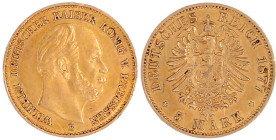 Reichsgoldmünzen

Preußen

Wilhelm I., 1861-1888

5 Mark 1877 B. vorzüglich, kl. Kratzer. Jaeger 244.