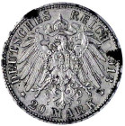 Reichsgoldmünzen

Preußen

Wilhelm II., 1888-1918

Original-Prägestempel (Patrize) zum Revers des 20 Mark 1913 A. Kaiser in Uniform. Eisen, 22,5...