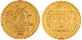 Gold der deutschen Kolonien u. Nebengebiete

Danzig

Freie Stadt, 1920-1939

Neuprägung zum 25 Gulden 1930 (2005). 3,51 g. 585/1000. Polierte Pl...