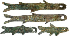 CHINA und Südostasien

China

Chou-Dynastie 1122-255 v. Chr.

4 X Bronze-Fischgeld (sogen. "Yü Pi") ca. 1045/221 v.Chr. Mittellinie. Längen 105,...