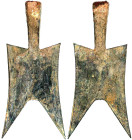 CHINA und Südostasien

China

Chou-Dynastie 1122-255 v. Chr.

Spatenmünze ("pointed shoulder spade") um 500/400 v. Chr. ohne Legende. Höhe 147 m...