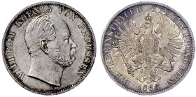 Altdeutsche Münzen und Medaillen

Brandenburg-Preußen

Wilhelm I., 1861-1888

Vereinstaler 1866 A. vorzüglich, schöne Patina. Jaeger 96. Thun 27...