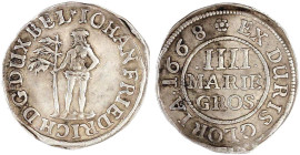Altdeutsche Münzen und Medaillen

Braunschweig-Calenberg-Hannover

Johann Friedrich, 1665-1679

IIII Mariengroschen 1668, Zellerfeld. Wilder Man...