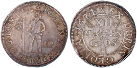 Altdeutsche Münzen und Medaillen

Braunschweig-Calenberg-Hannover

Johann Friedrich, 1665-1679

12 Mariengroschen 1674, Zellerfeld. Wilder Mann....