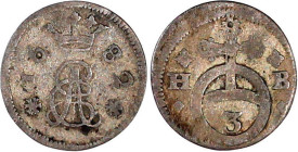 Altdeutsche Münzen und Medaillen

Braunschweig-Calenberg-Hannover

Ernst August, 1679-1698

3 Pfenning 1682 HB, Clausthal. Monogramm. sehr schön...