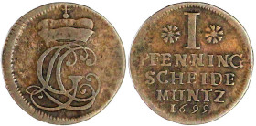 Altdeutsche Münzen und Medaillen

Braunschweig-Calenberg-Hannover

Georg Ludwig, 1698-1714

1 Pfenning Kupfer Scheidemünze 1699, Clausthal. sehr...