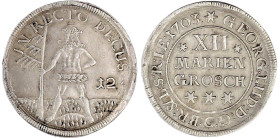 Altdeutsche Münzen und Medaillen

Braunschweig-Calenberg-Hannover

Georg Ludwig, 1698-1714

XII Mariengroschen 1703 ***, Zellerfeld. Wilder Mann...