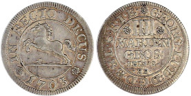 Altdeutsche Münzen und Medaillen

Braunschweig-Calenberg-Hannover

Georg Ludwig, 1698-1714

IIII Mariengroschen Feinsilber 1703 HB, Clausthal. S...