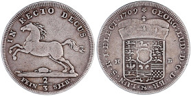 Altdeutsche Münzen und Medaillen

Braunschweig-Calenberg-Hannover

Georg Ludwig, 1698-1714

2/3 Taler Feinsilber 1709 HB, Clausthal. Springendes...