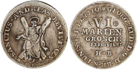 Altdeutsche Münzen und Medaillen

Braunschweig-Calenberg-Hannover

Georg Ludwig, 1698-1714

VI Ausbeute-Mariengroschen 1710 ***, Clausthal. Ausb...