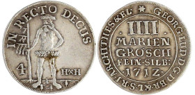 Altdeutsche Münzen und Medaillen

Braunschweig-Calenberg-Hannover

Georg Ludwig, 1698-1714

IIII Mariengroschen Feinsilber 1712 HXH, Zellerfeld....