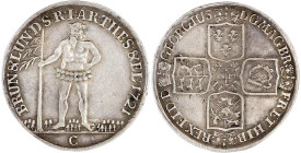 Altdeutsche Münzen und Medaillen

Braunschweig-Calenberg-Hannover

Georg I., 1714-1727

2/3 Taler Feinsilber 1721 C, Zellerfeld. Wilder Mann. se...