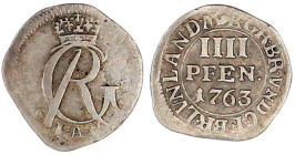 Altdeutsche Münzen und Medaillen

Braunschweig-Calenberg-Hannover

Georg III., 1760-1820

IIII Pfenning Landmünze 1763 IAP, Zellerfeld. Gekr. Mo...