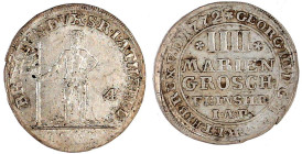 Altdeutsche Münzen und Medaillen

Braunschweig-Calenberg-Hannover

Georg III., 1760-1820

4 Mariengroschen 1772 IAP, Zellerfeld. vorzüglich/Stem...
