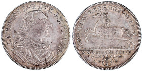 Altdeutsche Münzen und Medaillen

Braunschweig-Wolfenbüttel

Karl I., 1735-1780

2/3 Taler 1765 IDB, Braunschweig. Springendes Ross. Großes Brb....